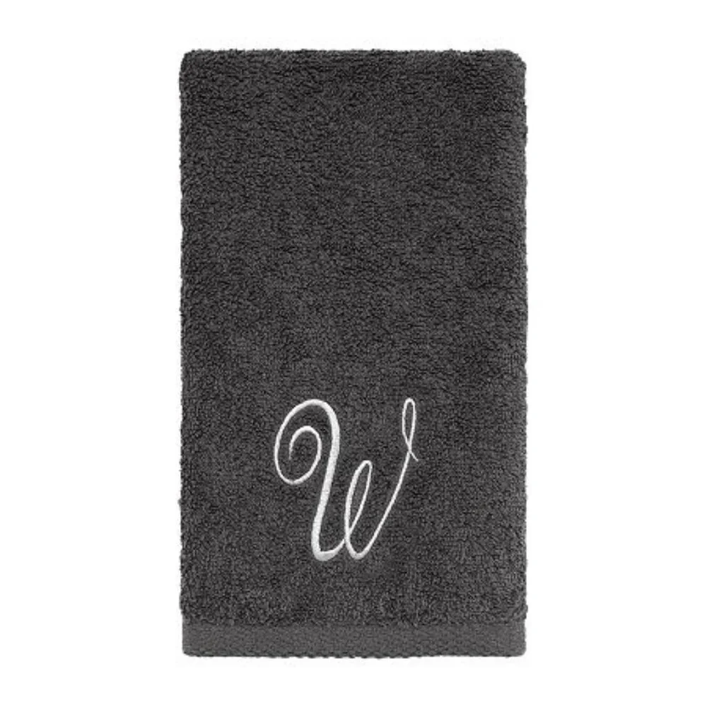 *CLEARANCE* Avanti Monogrammed fingertip towel , Granite and Silver